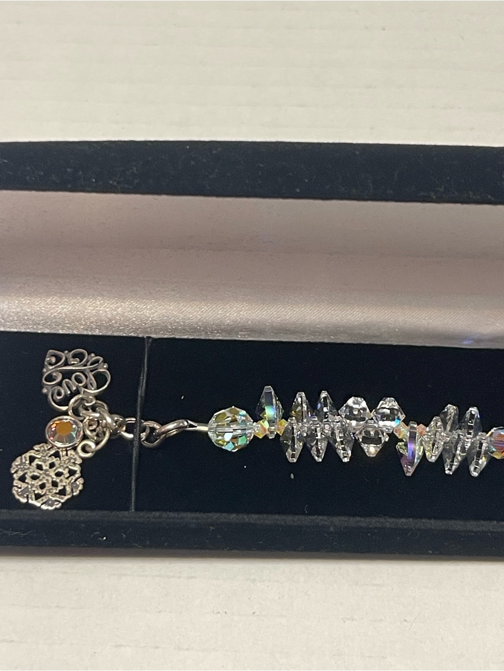 Aurora Borealis Crystal Icicle Snowflake Love Charm Bracelet with Silver Charms